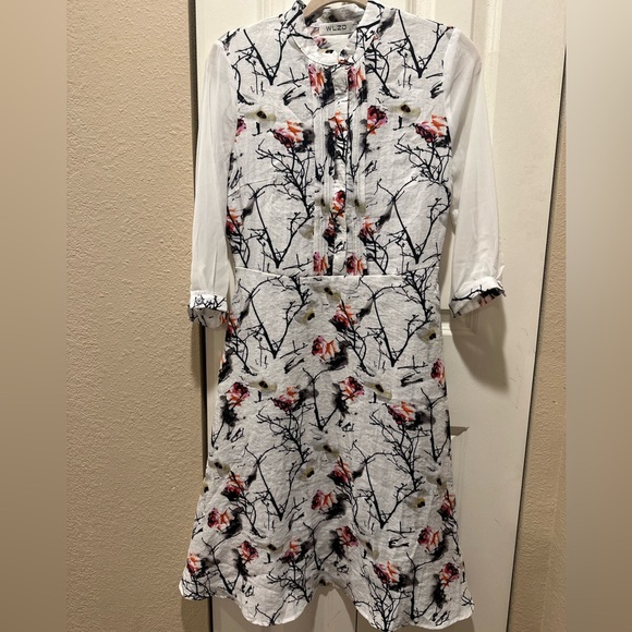 NWOT WLZD Linen Floral Fit&Flare Chifon Sleeves Dress , size Large - Picture 1 of 11